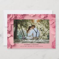 3d pink floral photo save the date