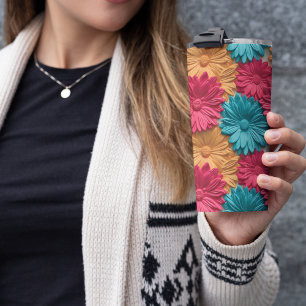 3D Pink Floral Thermal Tumbler