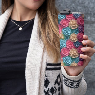 3D Pink Floral Thermal Tumbler