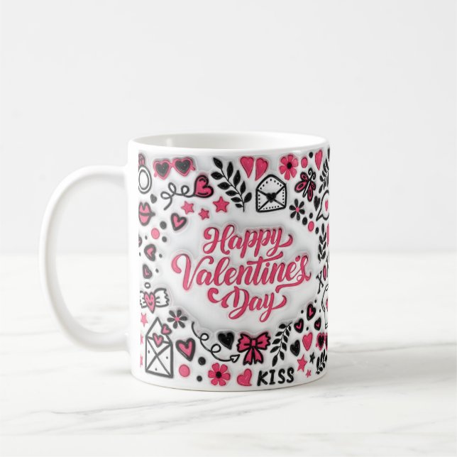 3d Pink Funny Happy Valentine's Day Coffee Mug (Left)