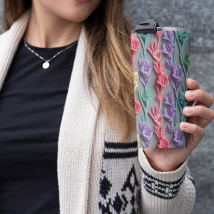3D Pink Gladiolus Floral Thermal Tumbler