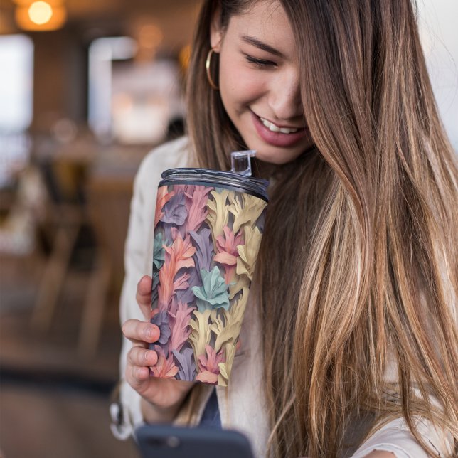 3D Pink Pastel Floral Thermal Tumbler (Iris floral tumbler)