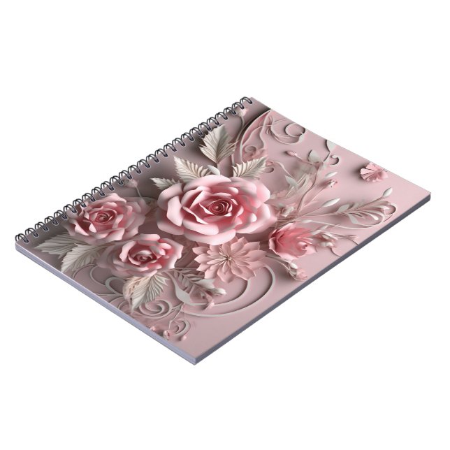 3d Pink Roses Flowers Floral Notebook (Left Side)