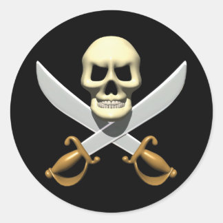 3D Pirate Skull and Crossed Swords Classic Round Sticker