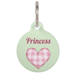 3D Plaid Heart with Name Contact Phone Number Pet Tag