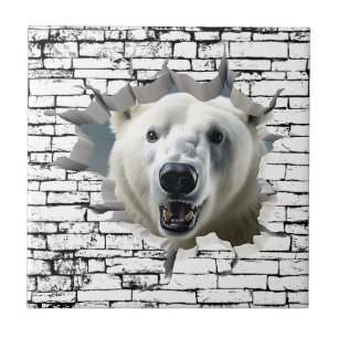3D Polar Bear Wall Break Art – Realistic Safari Ceramic Tile
