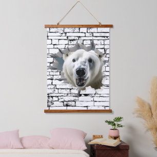 3D Polar Bear Wall Break Art – Realistic Safari Hanging Tapestry