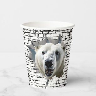 3D Polar Bear Wall Break Art – Realistic Safari Paper Cups