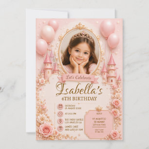 3D Princess Birthday Invitation Template Pink