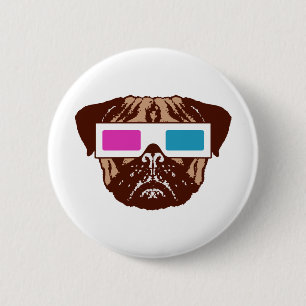 3D Pug 6 Cm Round Badge