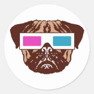 3D Pug Classic Round Sticker