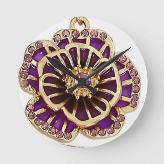 3D Purple Floral Rhinestone Timeless Elegance  Round Clock