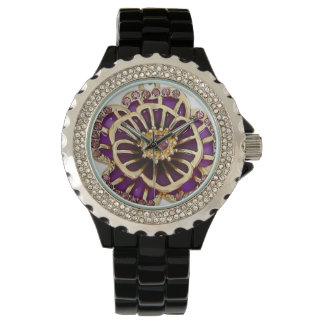 3D Purple Floral Rhinestone Timeless Elegance  Watch