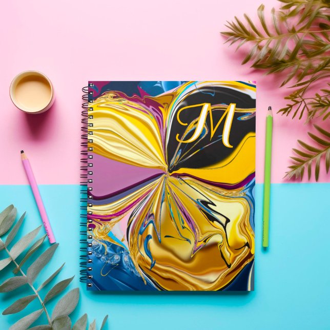 3D Purple Gold Flower Monogram Liquified Abstract  Notebook (Creator Uploaded)
