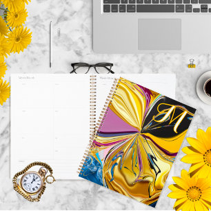 3D Purple Gold Flower Monogram Liquified Abstract  Planner