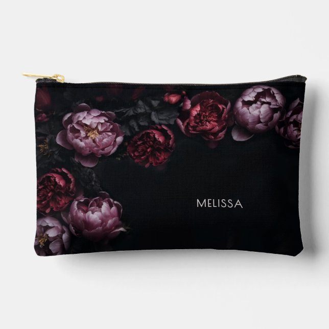 3D Purple Red Peonies Black Background Accessory Pouch (Front)