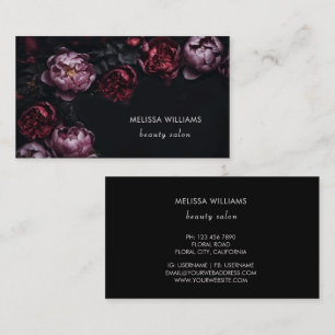 3D Purple Red Peonies Black Background Business Card