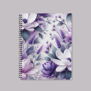 3D Purple Wisteria Floral Pattern Spiral Notebook