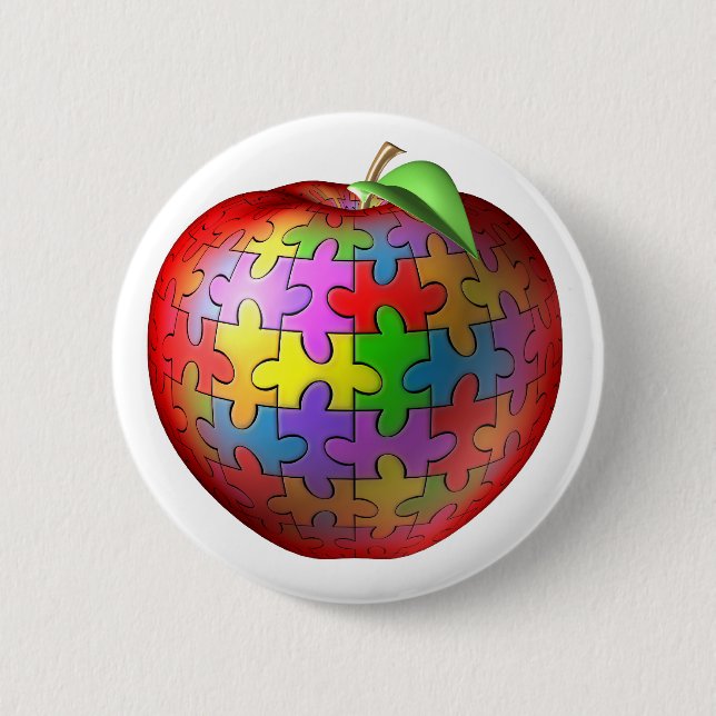 3D Puzzle Apple 6 Cm Round Badge (Front)
