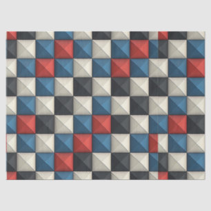 3D Pyramidal Geometric Pattern – Red, Blue & Cream Tissue Paper