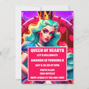 3D Queen of Hearts Birthday Invitation