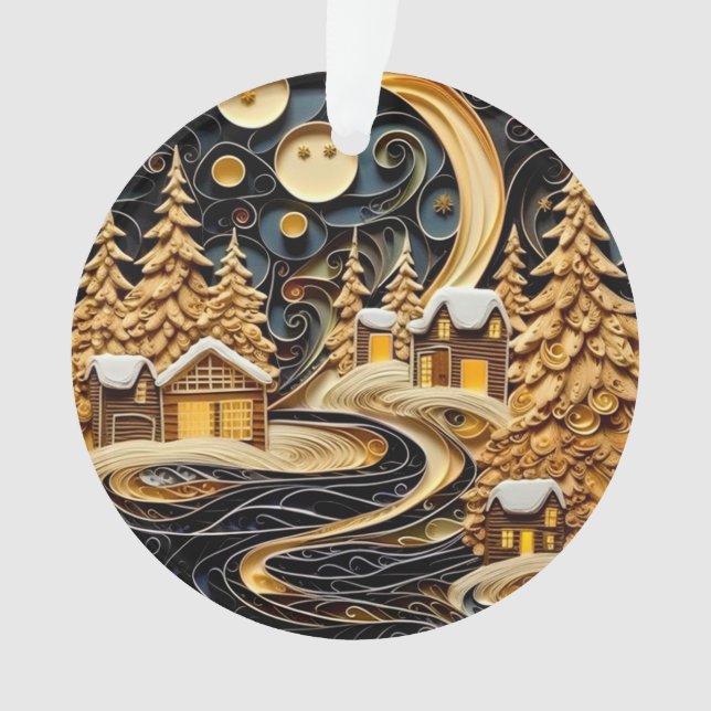3d Quilling Effect Christmas Village Ornament (Front)