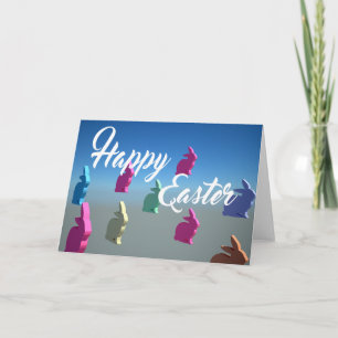 3D Rabbits Happy Easter Tender Pastel Colours card
