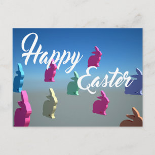 3D Rabbits Happy Easter Tender Pastel Colours Holiday Postcard