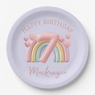 3D Rainbow 7th Birthday Girl on Purple Paper Plate