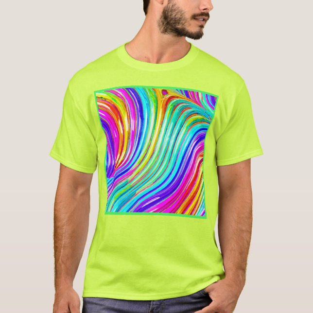 3D Rainbow-hued Abstraction Pattern T-Shirt (Front)