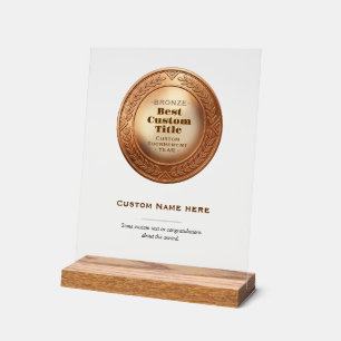 3D Realistic Bronze Medal Custom Editable Award Acrylic Sign