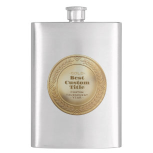 3D Realistic Gold Medal Custom Editable Award Hip Flask