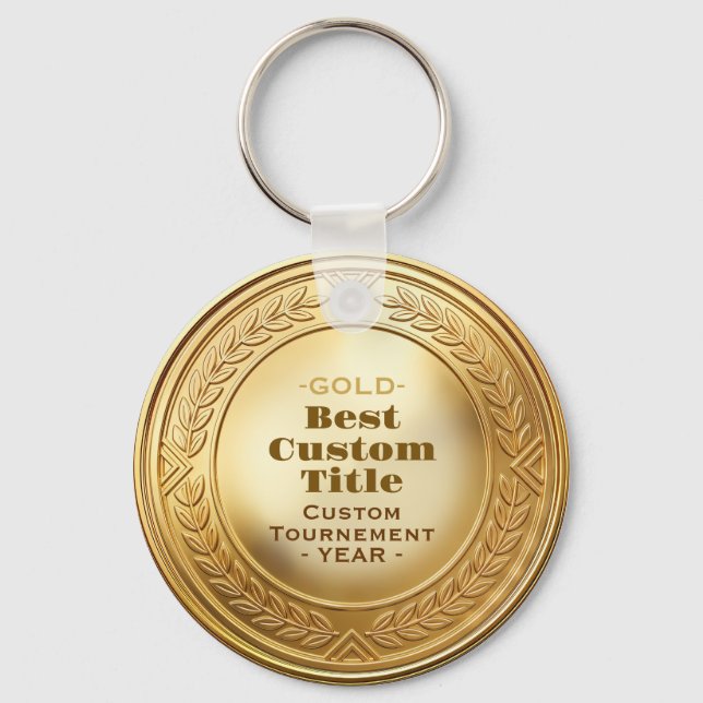 3D Realistic Gold Medal Custom Editable Award Key Ring (Front)