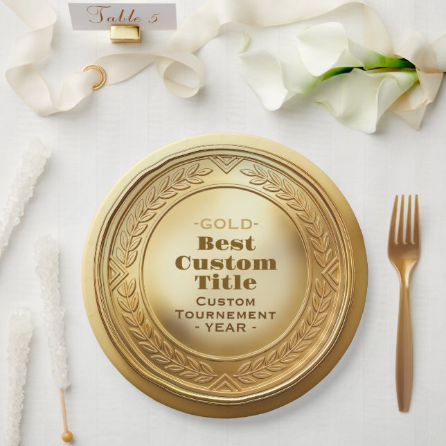 3D Realistic Gold Medal Custom Editable Award Paper Plate (Wedding)
