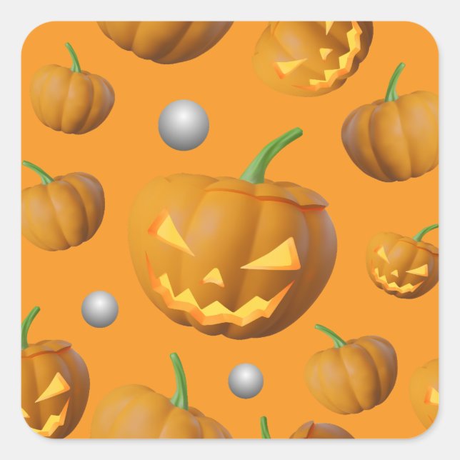 3D Realistic Jack O'Lantern & Pumpkin Pattern Square Sticker (Front)