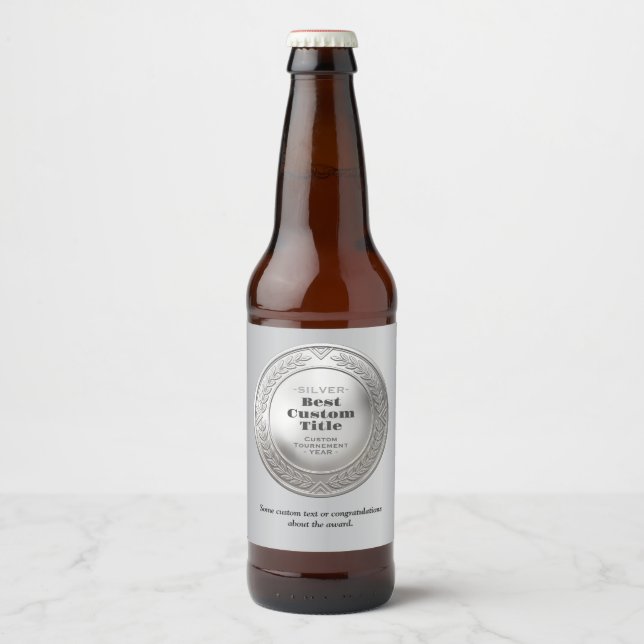 3D Realistic Silver Medal Custom Editable Award Beer Bottle Label (Front)