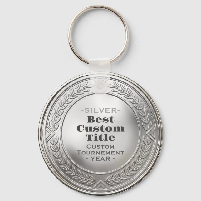 3D Realistic Silver Medal Custom Editable Award Key Ring (Front)
