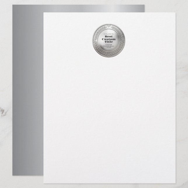 3D Realistic Silver Medal Custom Editable Award Letterhead (Front/Back)