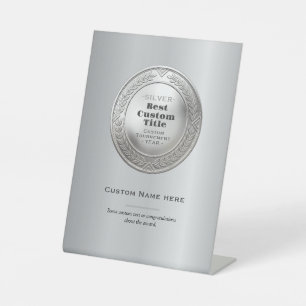 3D Realistic Silver Medal Custom Editable Award Pedestal Sign