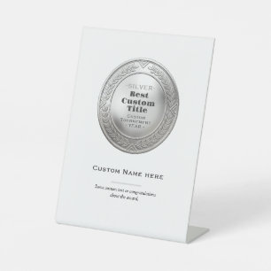 3D Realistic Silver Medal Custom Editable Award Pedestal Sign