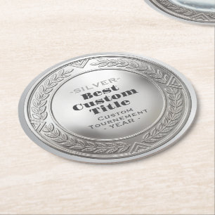 3D Realistic Silver Medal Custom Editable Award Round Paper Coaster