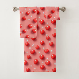 3D Red and White Polka Dots Pattern Bath Towel Set