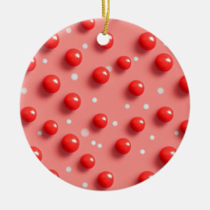 3D Red and White Polka Dots Pattern  Ceramic Ornament