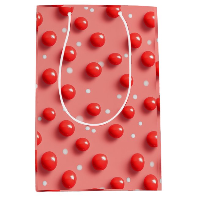 3D Red and White Polka Dots Pattern  Medium Gift Bag (Front)