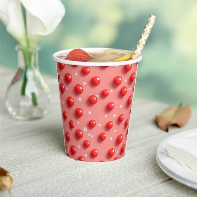 3D Red and White Polka Dots Pattern  Paper Cups (Insitu)
