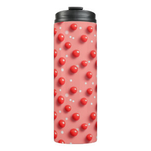 3D Red and White Polka Dots Pattern Thermal Tumbler