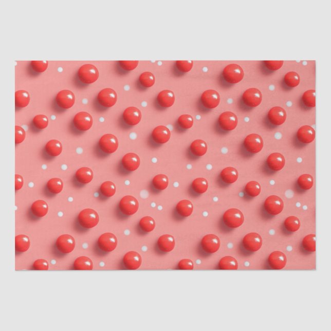3D Red and White Polka Dots Pattern  Tissue Paper (Front)