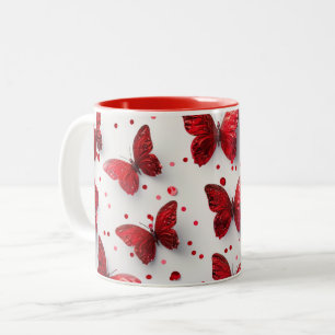 3D red butterfly Two-Tone Coffee Mug