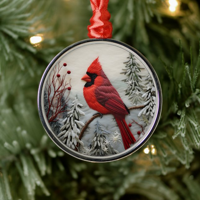 3D Red Cardinal Bird Chirstmas  Metal Ornament (Tree)