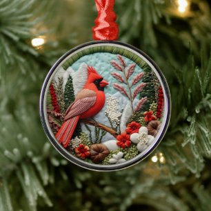 3D Red Cardinal Chirstmas Metal Ornament